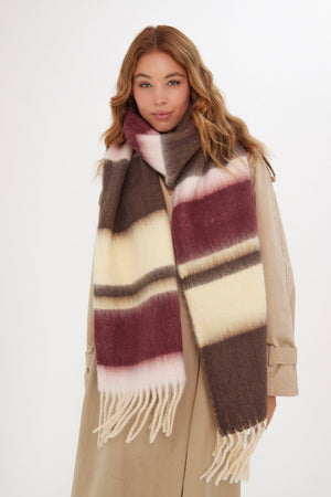 Oversized Chunky Blanket Scarf in Multicoloured Stripe