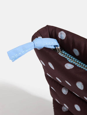 Polka Dot Pillow Pouch Makeup Bag in Brown & Blue