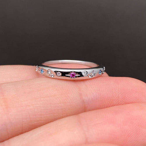 Colored Zircon Inlaid Star 18K Gold Plated SS Ring - FGS/MS