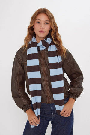 Knitted Stripe Scarf in Blue and Brown