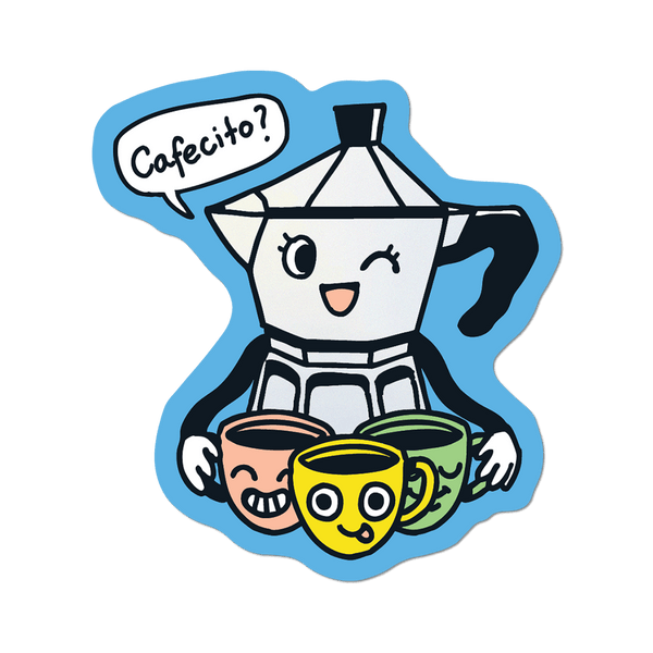 Cafecito? - Die-Cut Sticker (cafe, coffee)