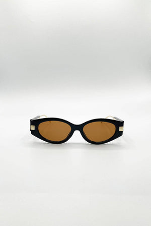 Oval Metal Detail Sunglasses In Black