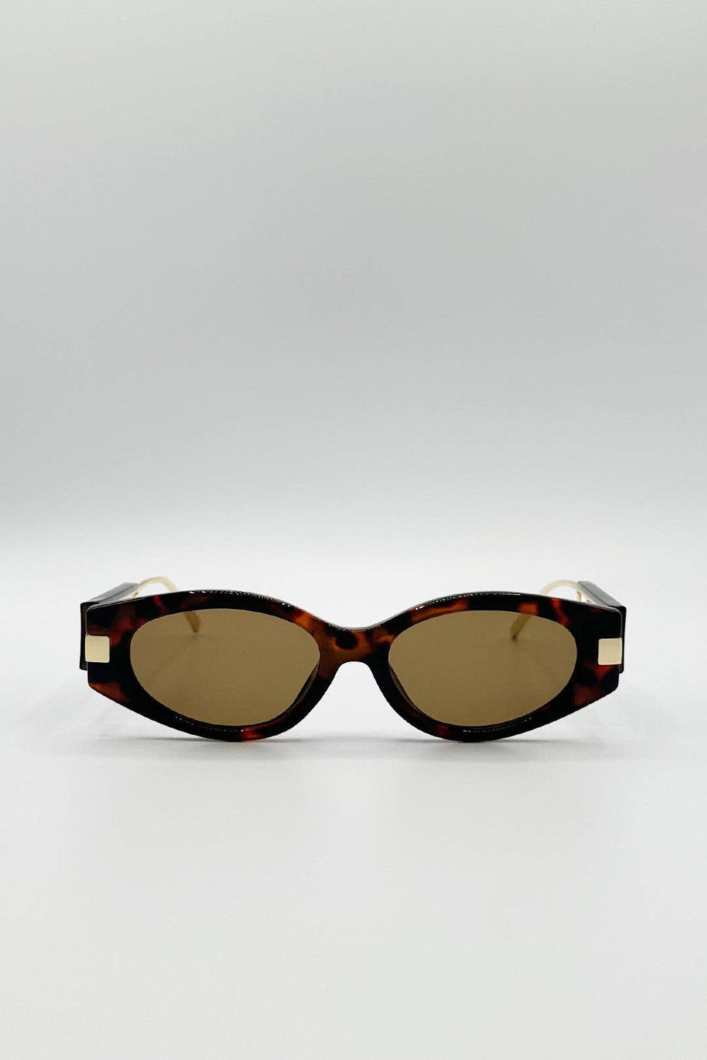Oval Metal Detail Sunglasses In Tortoiseshell