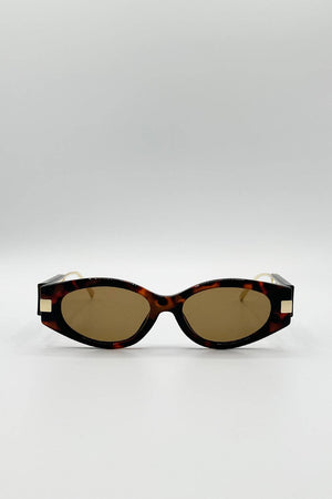 Oval Metal Detail Sunglasses In Tortoiseshell