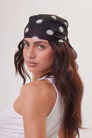 Polka Dot Chiffon Multiway Bandana Head Scarf in Black and Cream