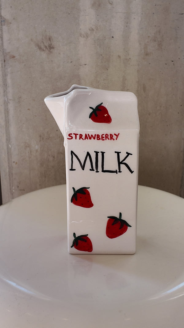 Handmade Strawberry Milk Carton Ceramic Vase