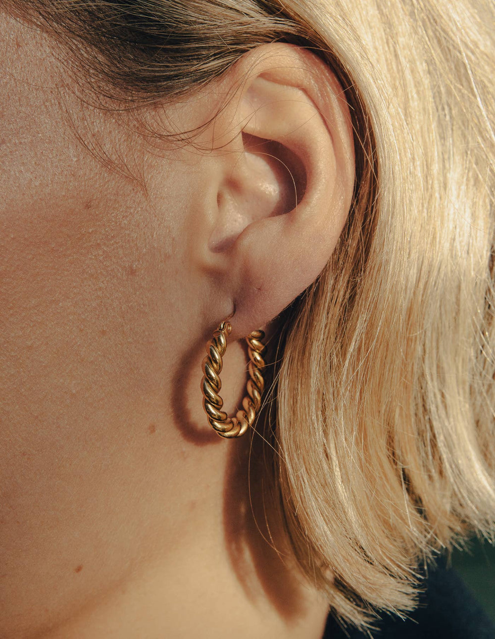 Gold Small Twist Hoop Earrings, Waterproof