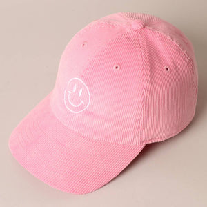 Smiley Face Embroidered Corduroy Hat
