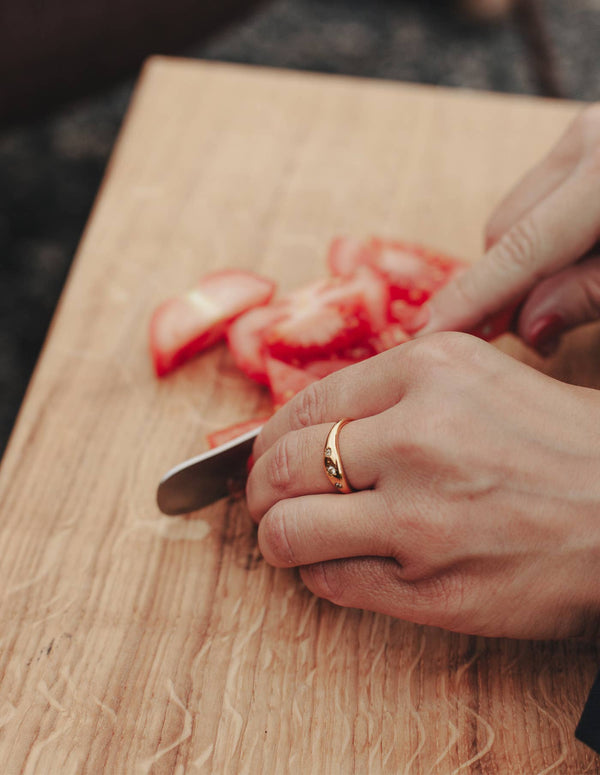 Waterproof Gold Stone Embossed Band Ring