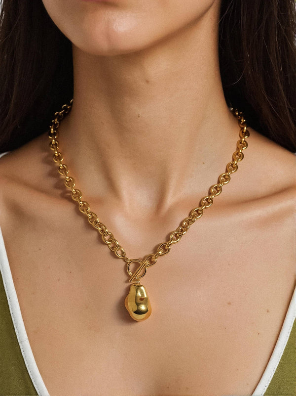 Gold Plated & Non-Tarnish Large Pearl Chain Necklace