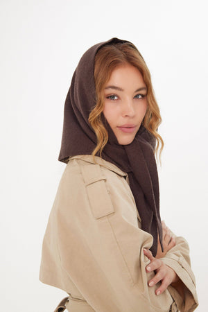 Knitted Triangle Scarf in Brown