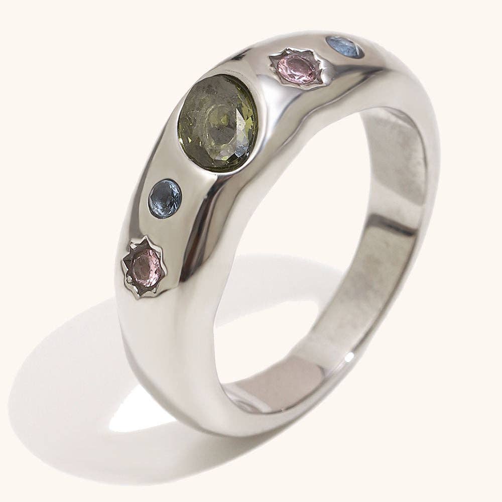 Multi Coloured Stone Ring - Gold or Silver