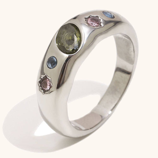 Multi Coloured Stone Ring - Gold or Silver