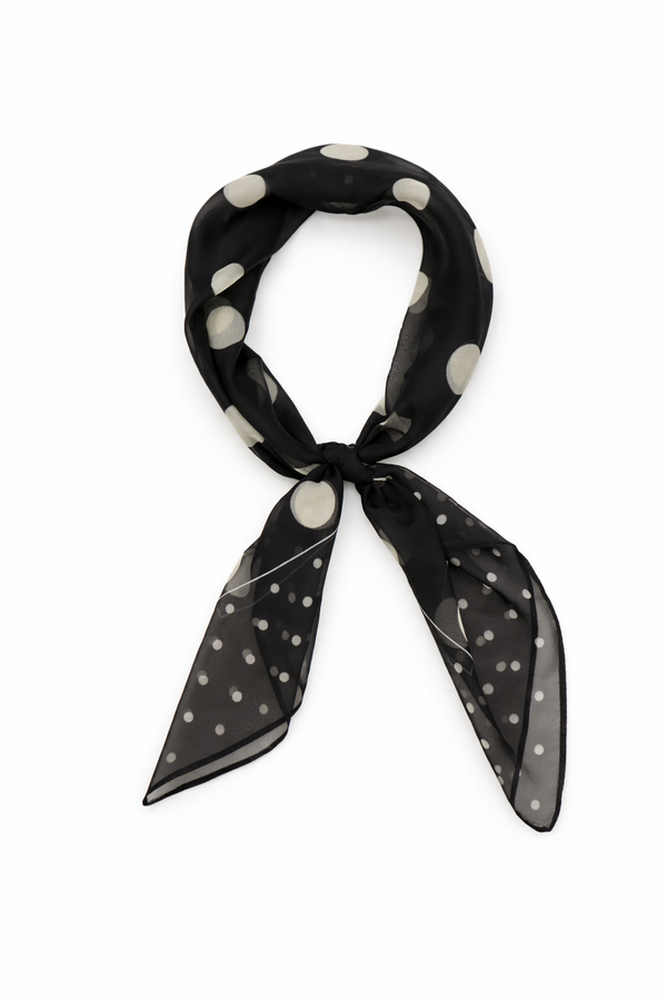 Polka Dot Chiffon Multiway Bandana Head Scarf in Black and Cream