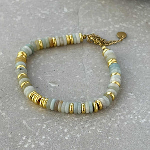 Tarnish Resistant Stone And Gold Beaded Bracelet