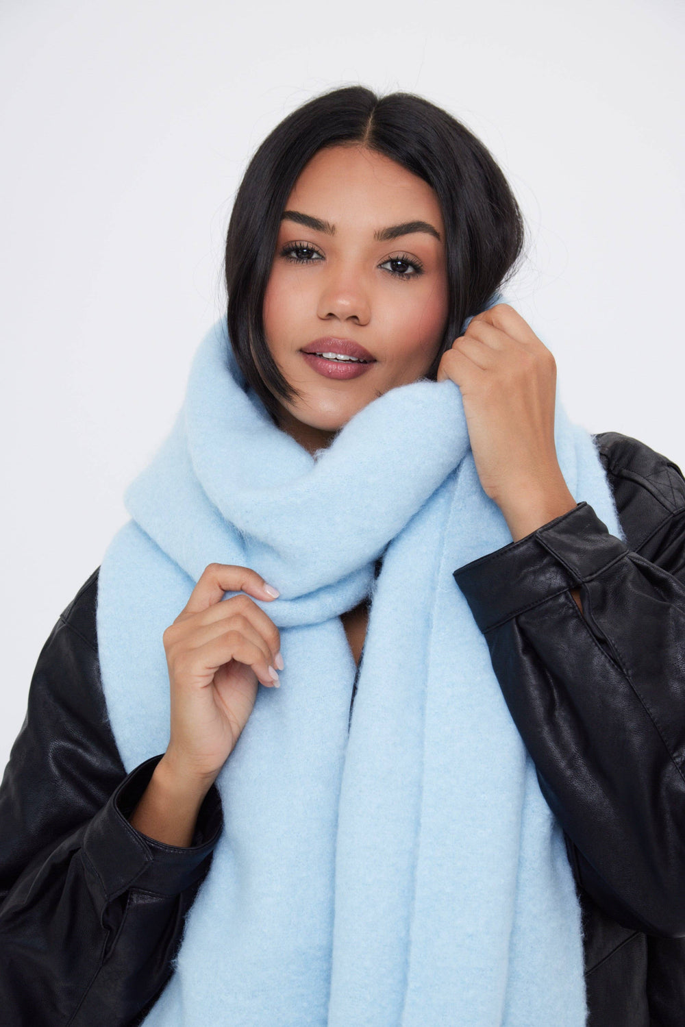 Women's Oversized Fluffy Chunky Blanket Scarf in Baby Blue