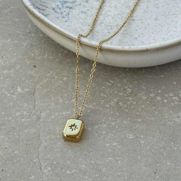 Tarnish Resistant Gold Block Necklace
