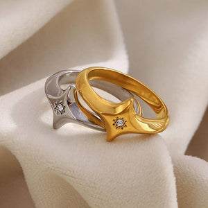 Star Shaped Signet Ring - Gold or Silver