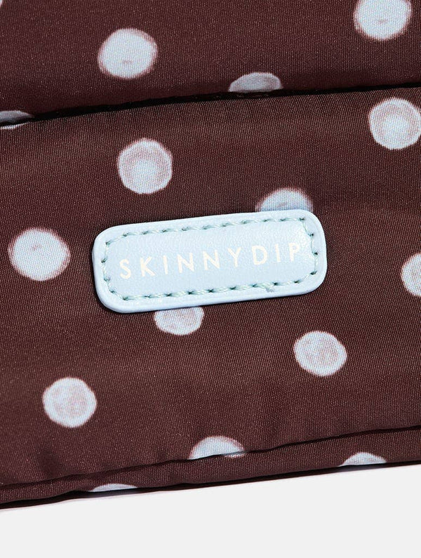 Polka Dot Pillow Pouch Makeup Bag in Brown & Blue