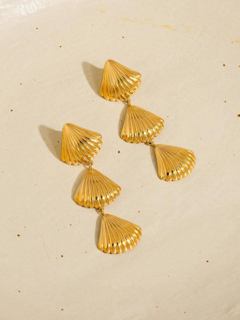 Gold Plated & Non-Tarnish Layered Shell Drop Earrings
