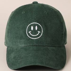 Smiley Face Embroidered Corduroy Hat