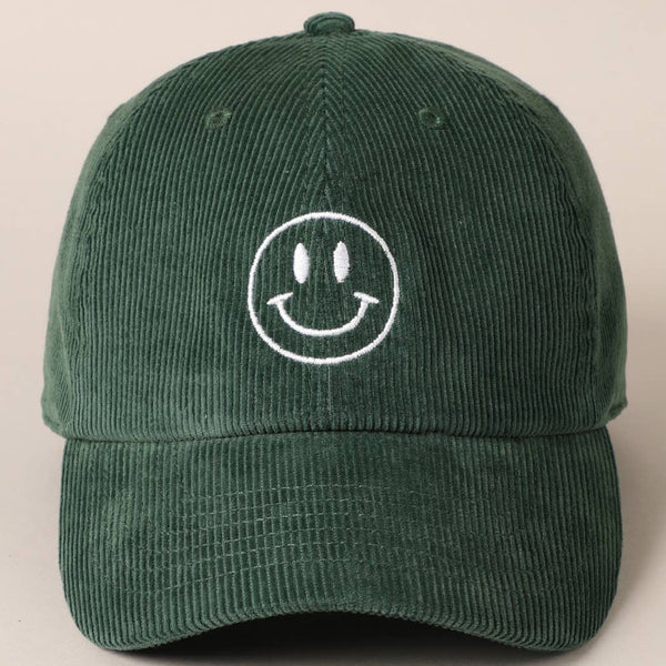 Smiley Face Embroidered Corduroy Hat
