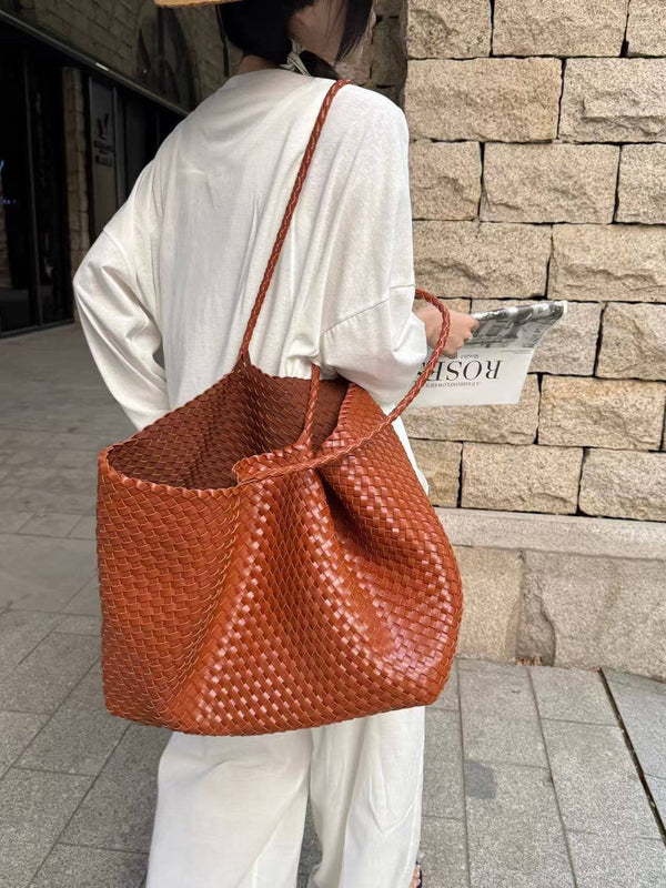 XL Leather Weaving Tote Bag 