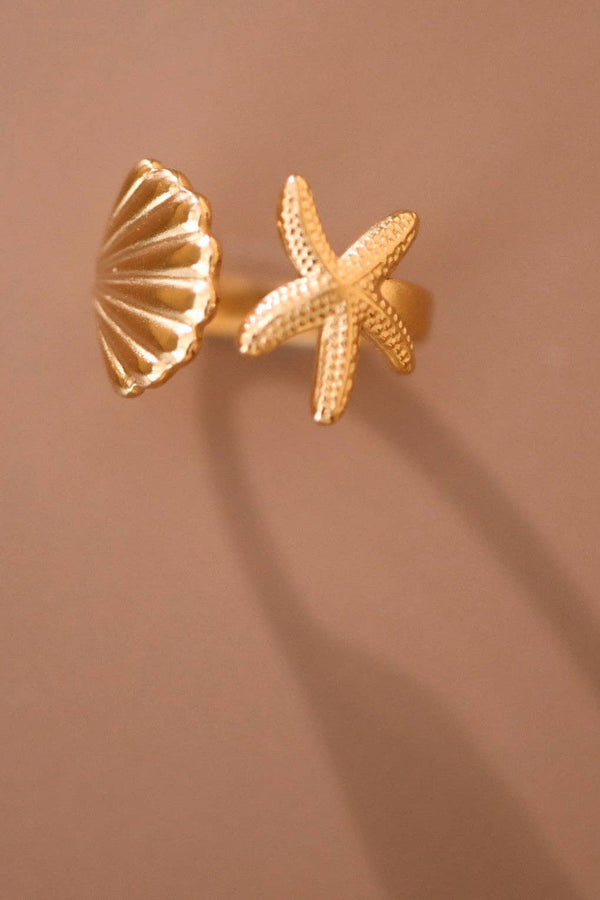 18K Gold Plated Stainless Steel Shell Starfish Ring