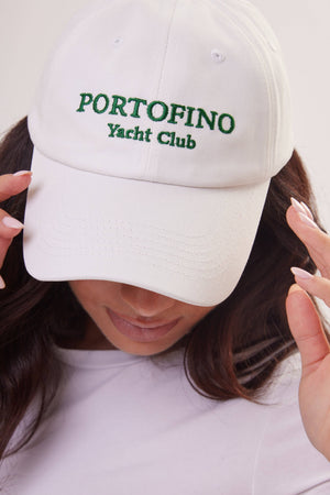 Portofino Yacht Club Baseball Cap in White and Green