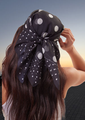 Polka Dot Chiffon Multiway Bandana Head Scarf in Black and Cream