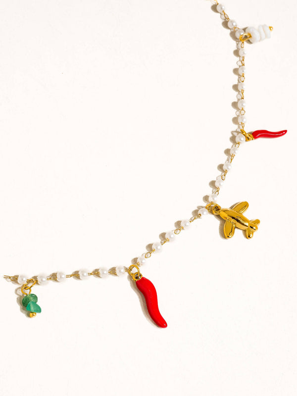 Gold Non-Tarnish Pepper Charm Pearl Necklace
