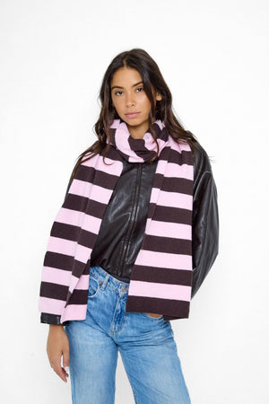 Knitted Stripe Scarf  in Pink and Brown