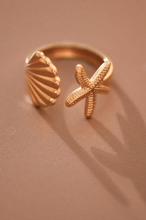 18K Gold Plated Stainless Steel Shell Starfish Ring