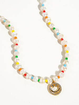 Colorful Smiley Beaded Pearl Necklace