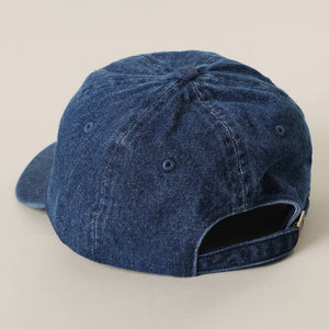 Amore Embroidered Washed Denim Baseball Cap