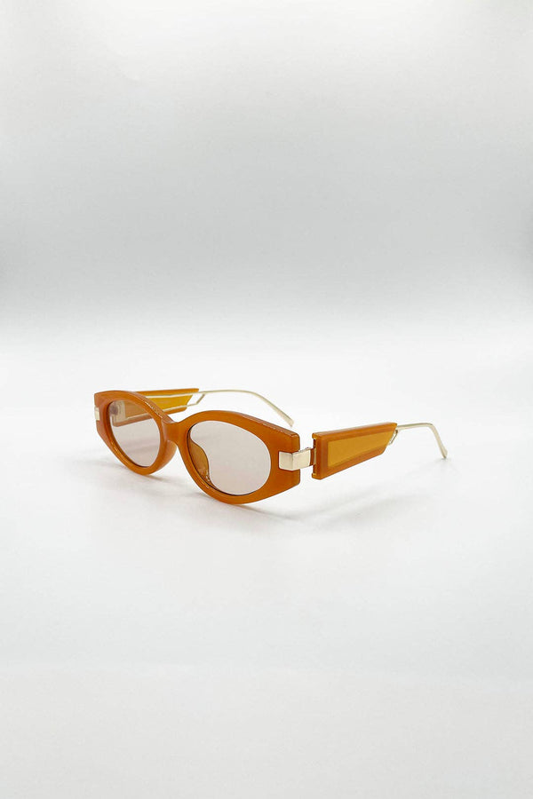 Oval Metal Detail Sunglasses In Orange