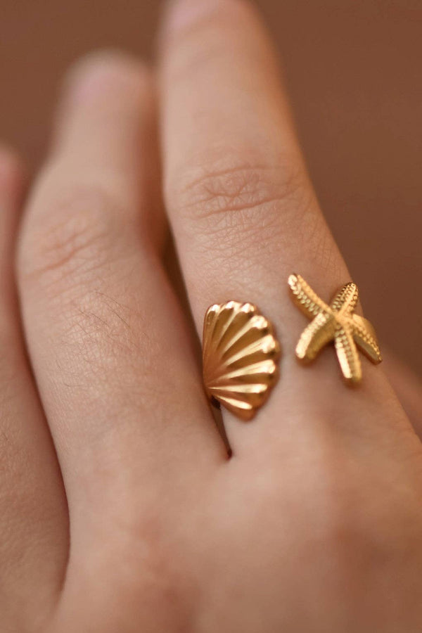 18K Gold Plated Stainless Steel Shell Starfish Ring