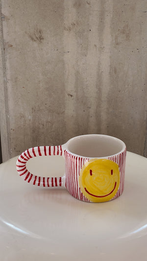 Handmade Red Smiley Face Ceramic Mug