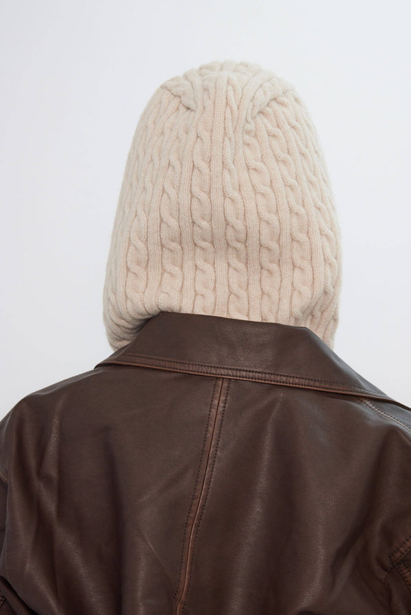 Cable Knitted Hood Balaclava in Cream