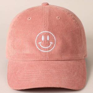 Smiley Face Embroidered Corduroy Hat