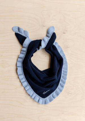 Merino Wool Triangle Scarf in Navy Ruffle