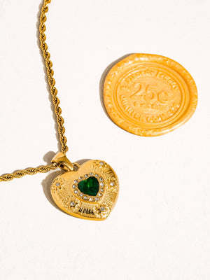 Gold Plated Non-Tarnish Green CZ Heart Necklace