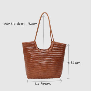 Handmade Woven Leather Tote Bag  Caramel Brown