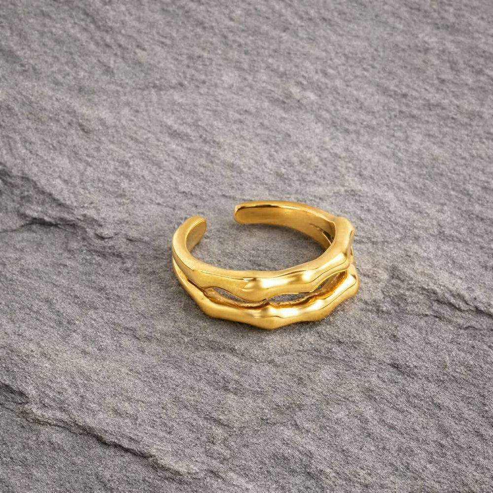 Double Band Open Ring Waterproof Gold Stainless Steel Ring