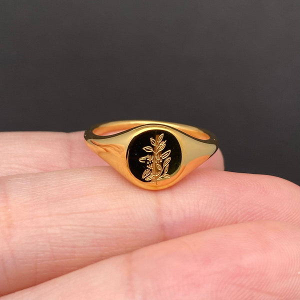 Multi style flowers Signet 18K Gold Plated S.Steel Ring -FGS