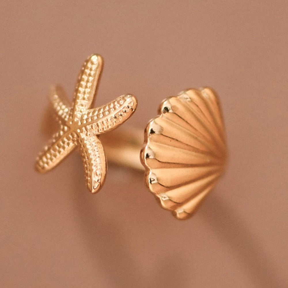 18K Gold Plated Stainless Steel Shell Starfish Ring