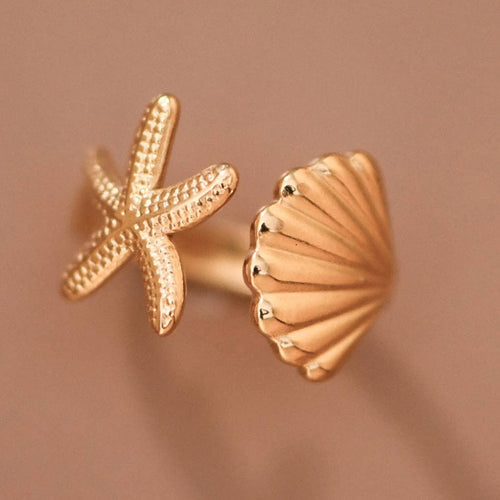 18K Gold Plated Stainless Steel Shell Starfish Ring