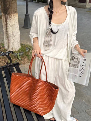 XL Leather Weaving Tote Bag 