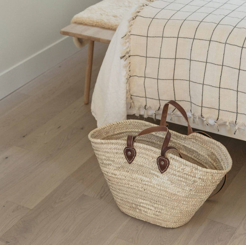 Handwoven Straw Beach Bag with Leather Handles