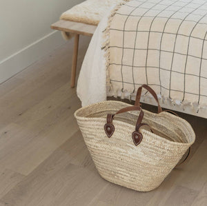 Handwoven Straw Beach Bag with Leather Handles